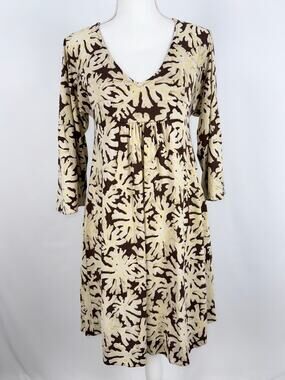 Diane Von Furstenberg 90s Silk Printed Baby Doll Mini Dress Women's 2 Brown